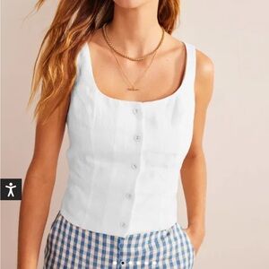 Boden Square Neck Linen Button Top White Size 16/18